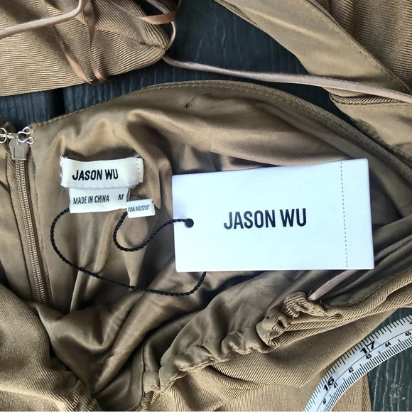 Jason Wu Engracia Long Sleeve Backless Plunge Midi Dress Tan Size Medium Sexy - Picture 9 of 14